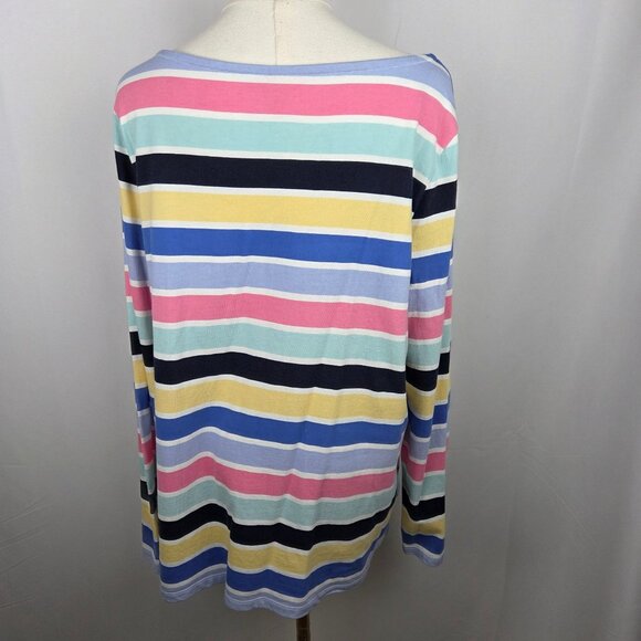 Talbots Plus Womens 1X Striped Top Long Sleeve Top 100% Cotton Multicolor Pastel - Picture 3 of 7